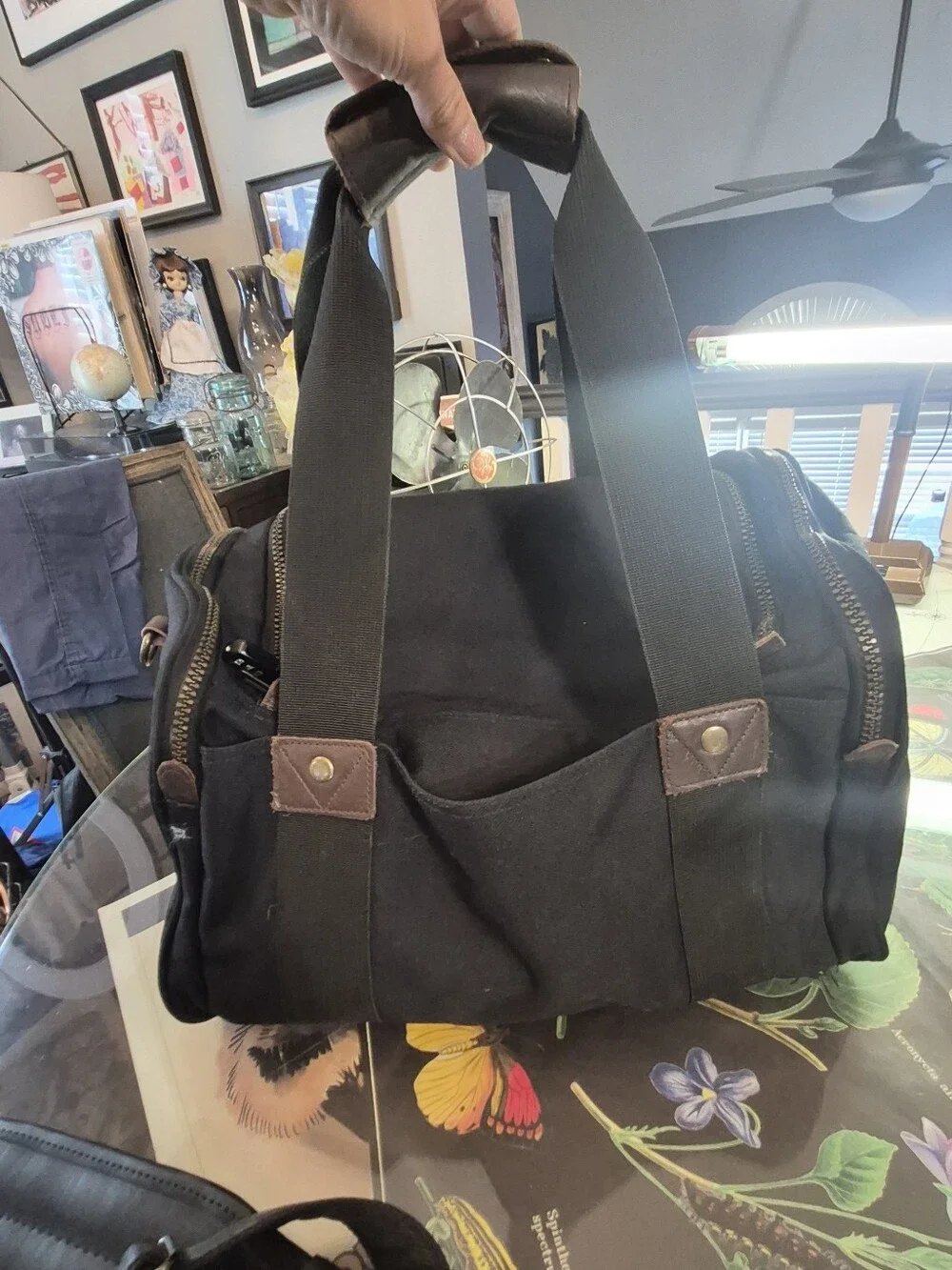 Eddie Bauer Black Canvas TRAVEL Bag with Brown Accents